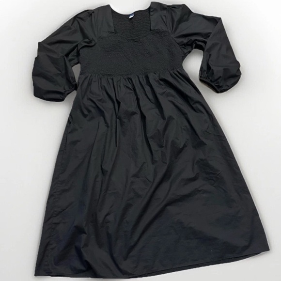 Old Navy Black Midi Maxi Dress Long Sleeve Boho Prairie Peasant Sweetheart XXL - Picture 1 of 11
